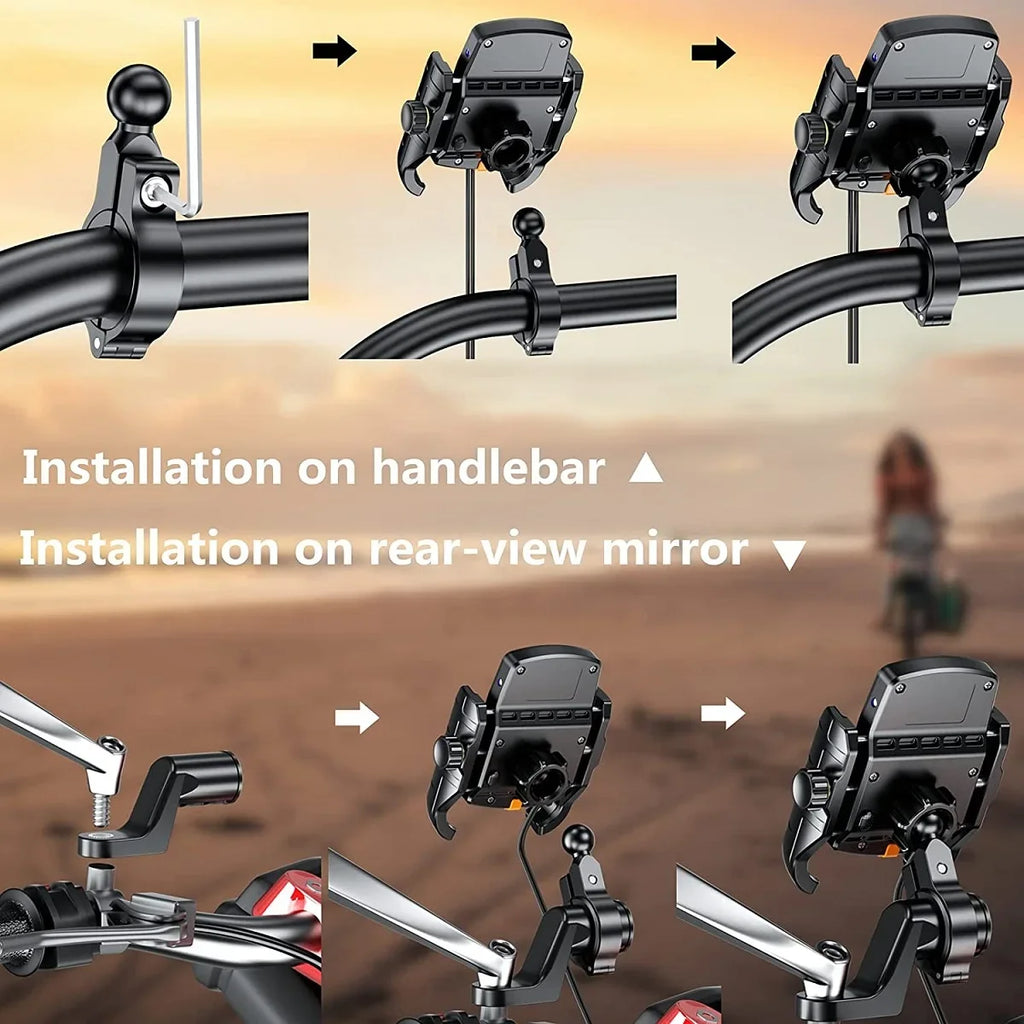 Motorcycle Phone Holder Wireless Charger Moto Motorbike Mirror Mobile Stand Support USB-C Fast Wireless Charging Cellphone Mount