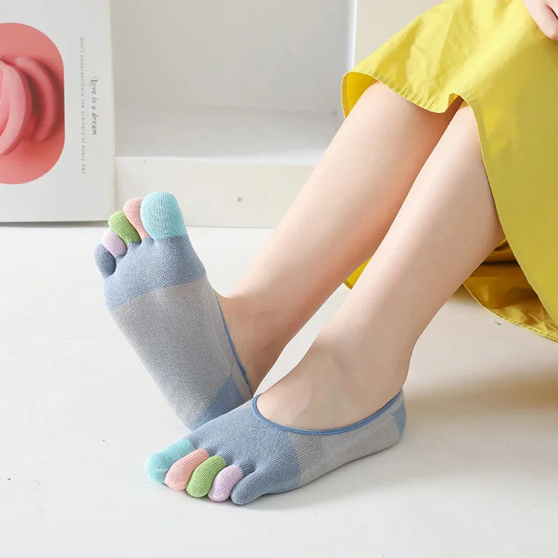 5 Pairs Summer New Five Fingers Women Socks Colorful Soft Cotton Shallow Casual Socks Split Toe Sports Socks kawaii Toe Socks