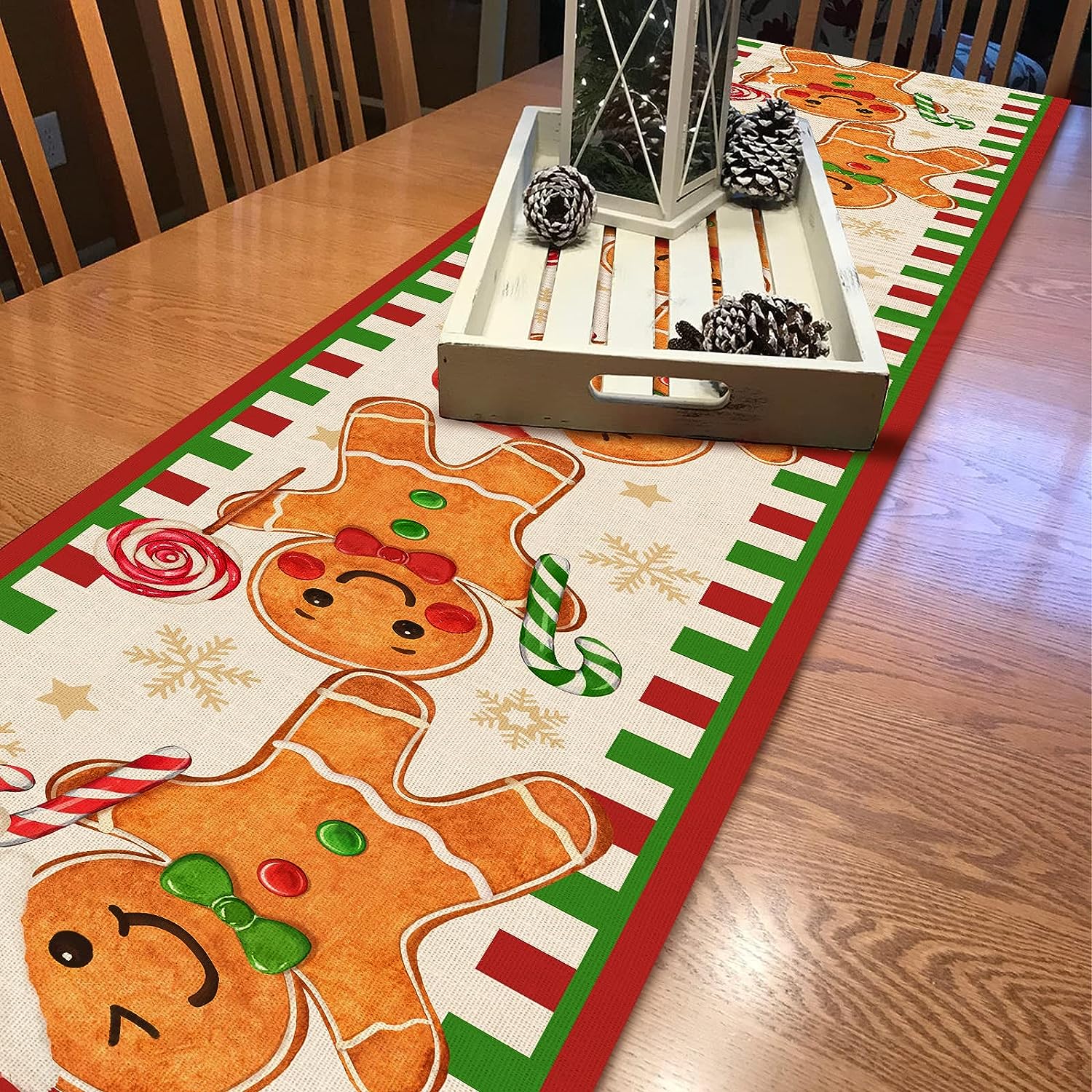 Christmas Gingerbread Man Linen Table Runners Kitchen Table Decor Xmas Santa Snowflake Dining Table Runners Christmas Decoration