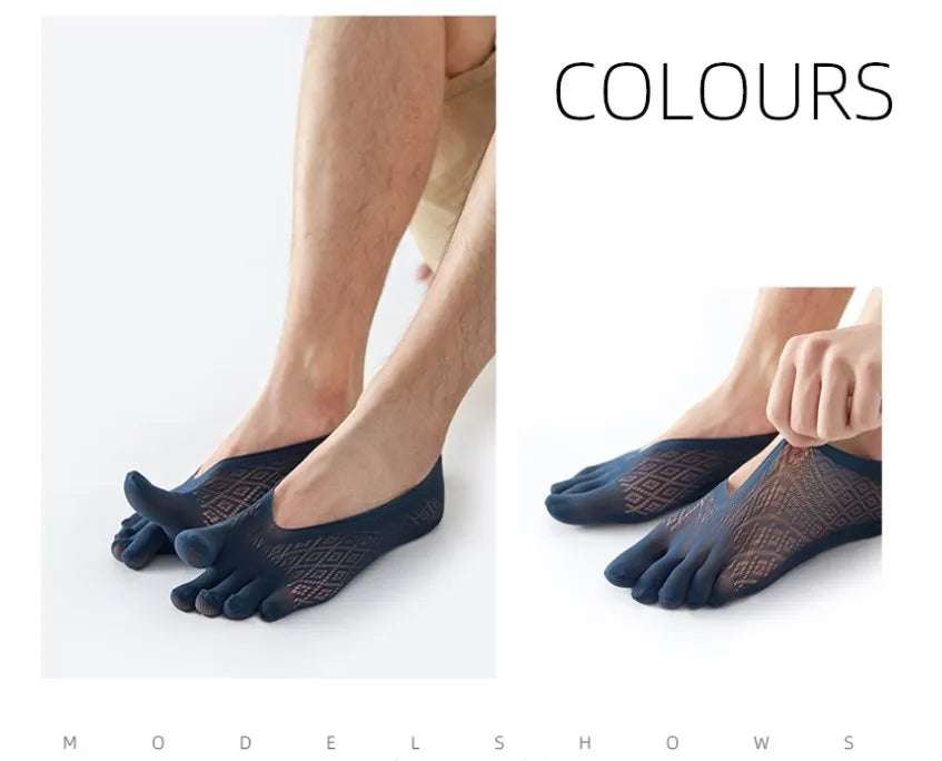 5Pairs Men's Socks Mesh Invisible Breathable Sweat-absorbing Short Sock Non slip New Five Toe Socks High Quality