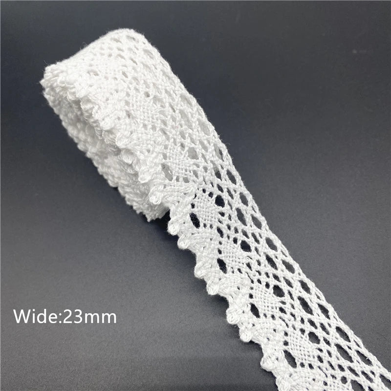 10mm-50mm 2yards White 100%Cotton Lace Ribbon For Apparel Sewing Fabric Trim Cotton Crocheted Lace Ribbon Handmade Accessories