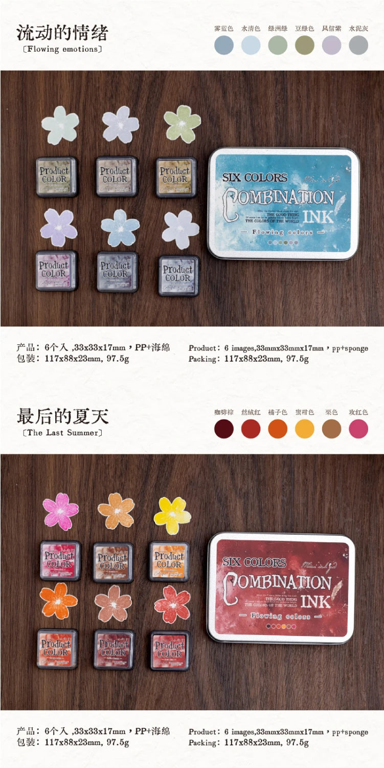 6 Pcs Colorfull Multicolor Ink Pad Set Student Planner Handmade Self Ink Stamp Inkpad School Accessories Stationery Supplies