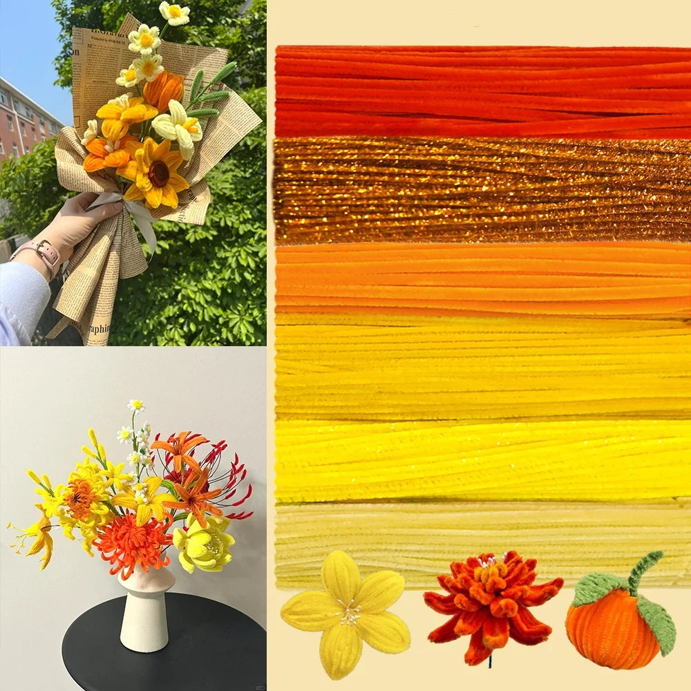 100/300 PCS 6 Colors Gradient Yellow Pipe Cleaners Chenille Stems, Pipe Cleaners Craft,Pipe Cleaners Set for DIY Art and Craft