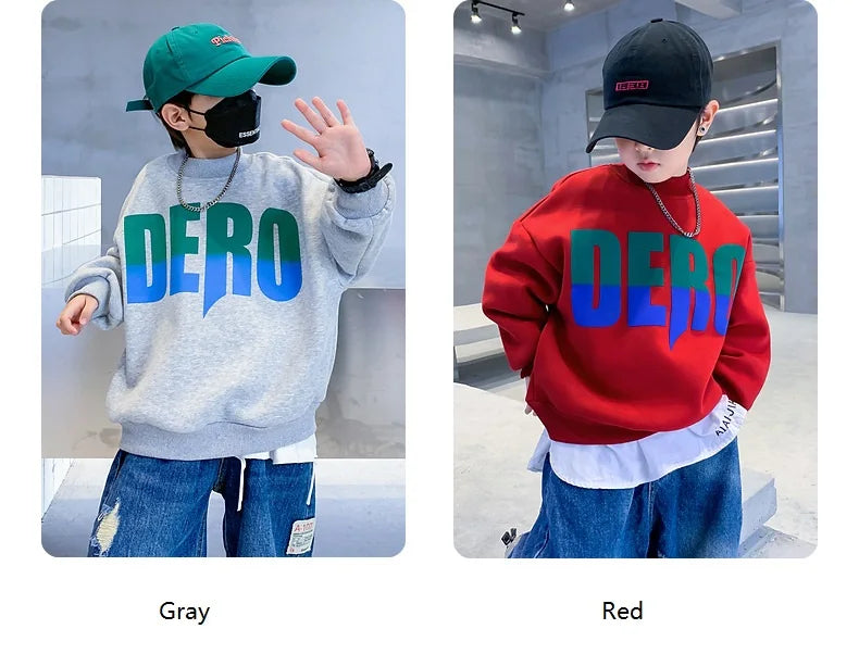 Winter Boys Warm Fleece Lined Half Turtleneck Alphabet Sweatshirt School Kids Track Pullover Coat Tops Child Work Jumper 3-16Yrs