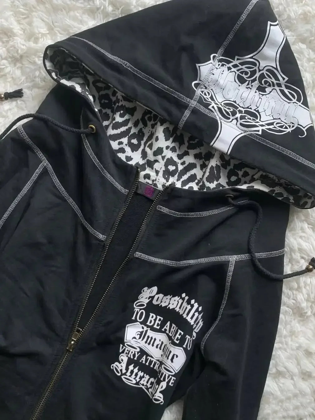 American retro casual hooded sweatshirt jacket for women leopard print stitching design slim hot girl sexy autumn jacket top