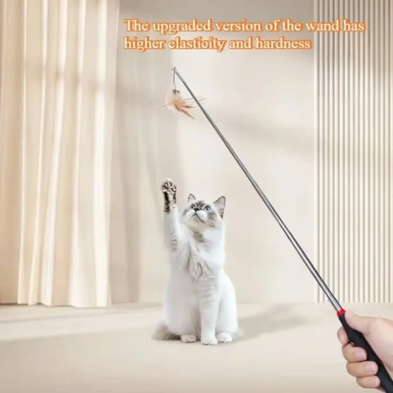 Durable Metal Retractable Cat Teaser Wand Plastic Long Interactive