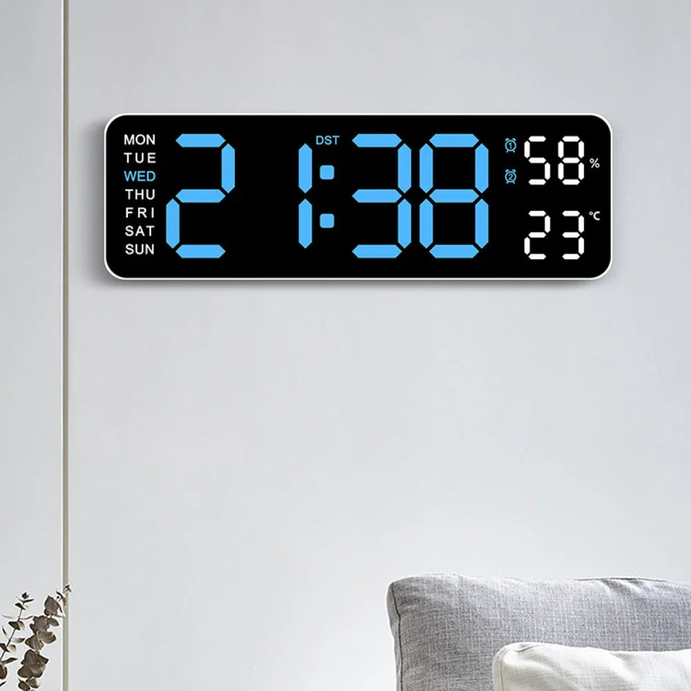 Hot 9 Inch Large Digital Wall Clock USB Powered TEMP Humidity Week Auto Dimmer DST Table Clock 12/24H Electronic LED Alarm Clock