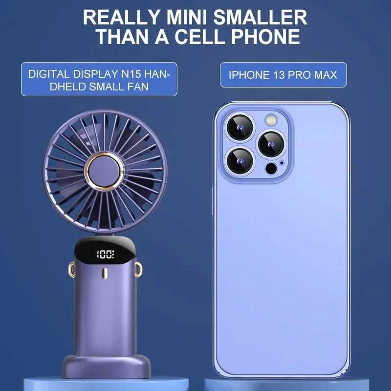 Portable Neck Fan with LED Display & Phone Stand – 1800mAh Rechargeable