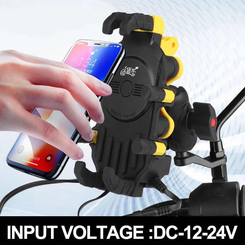 15W Wireless Charger 33W Type C Port Motorbike Bike Cellphone Bracket Octopus Shockproof Phone Holder Motorcycle Bicycle Stand