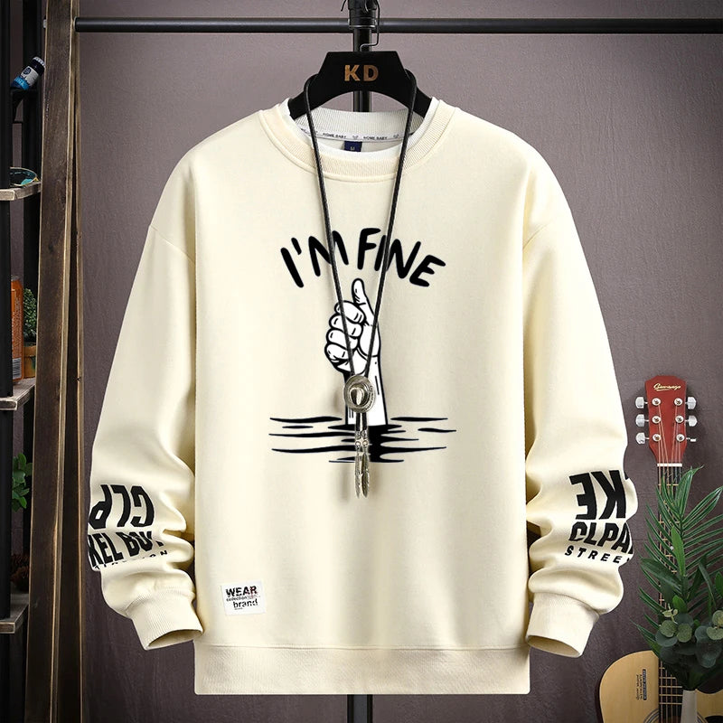 Spring  Autumn Men's Sweatshirt Japan Cartoon Cat Sportswear Long Sleeved O Neck T-shirt  Harajuku High Street Men Clothing 2024