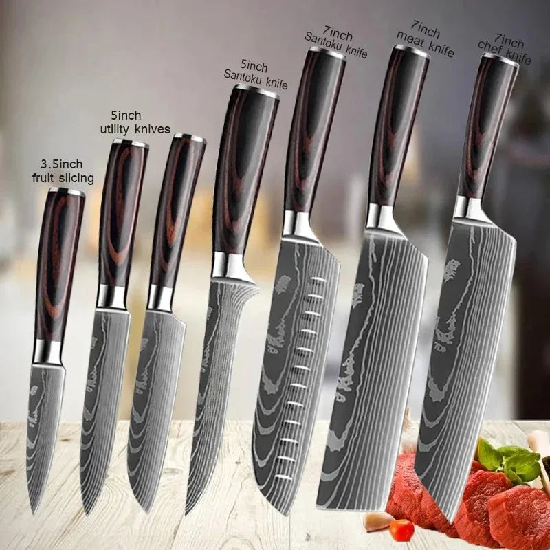 Professional Kitchen Knives Damascus Japanese Santoku Cleaver Slicing Knife Stainless Steel Boning Knife Butcher Cleaver Knife