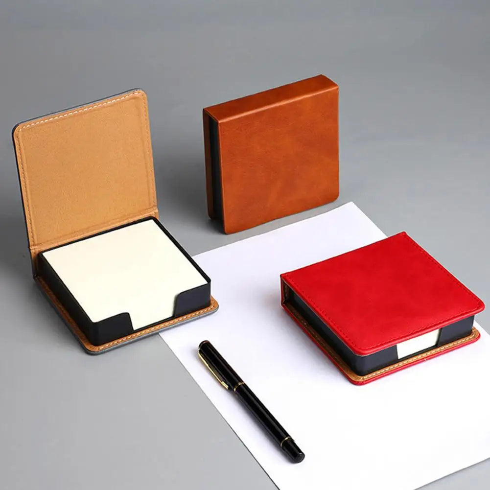 Desk Organizer with Note Paper Note Box with Grooves Imitation Leather Sticky Notes Holder with Lid Cover Name Cards Organizer