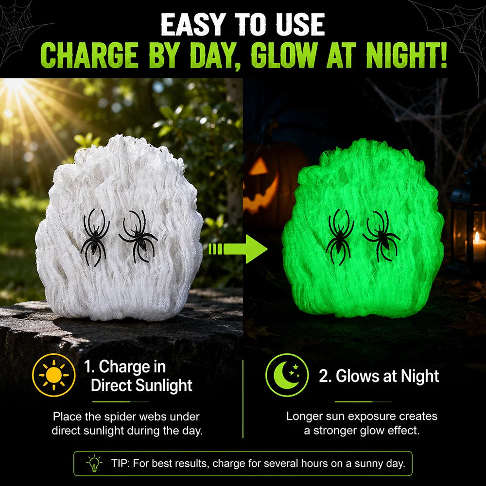 Glow In The Dark Spider Webs Halloween Decorations Fluorescent