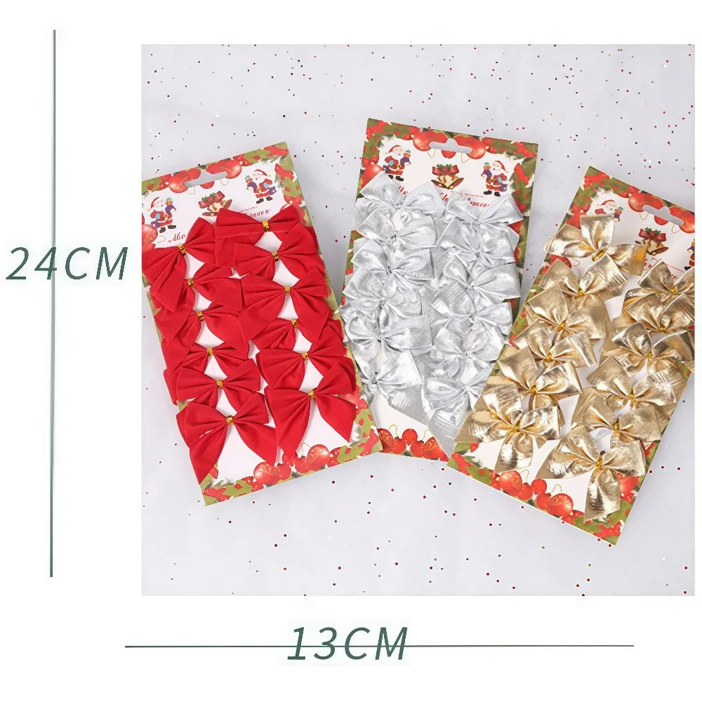 1 Card 12Pcs 5.5cm Christmas Bow for Christmas Tree Christmas New Year Carnival Party Home Decoration Pendant