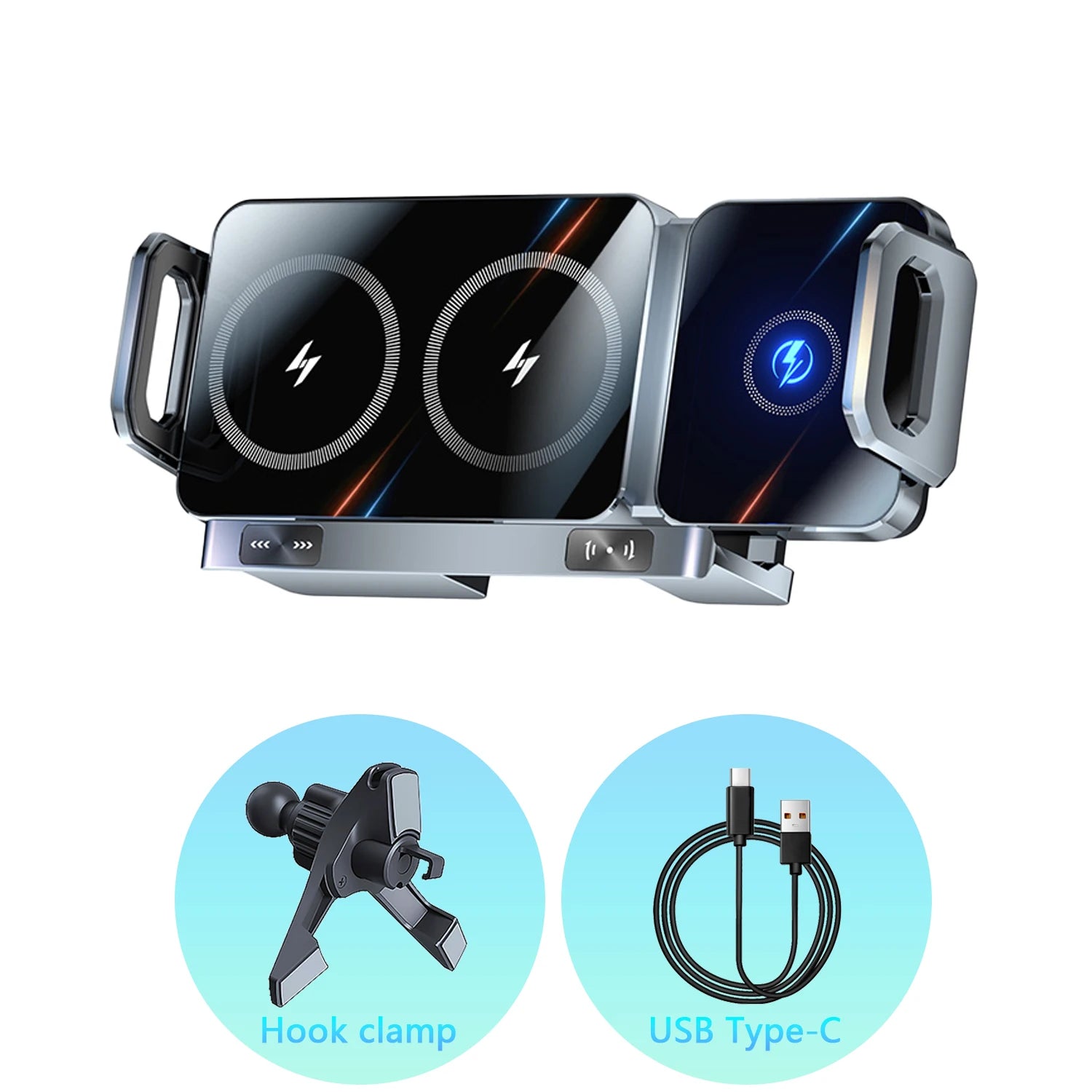 Foldable Phone Car Wireless Charger Mount Electric Clamping Rotation Universal Phone Holder For Galaxy Z Fold iPhone Xiaomi Pad