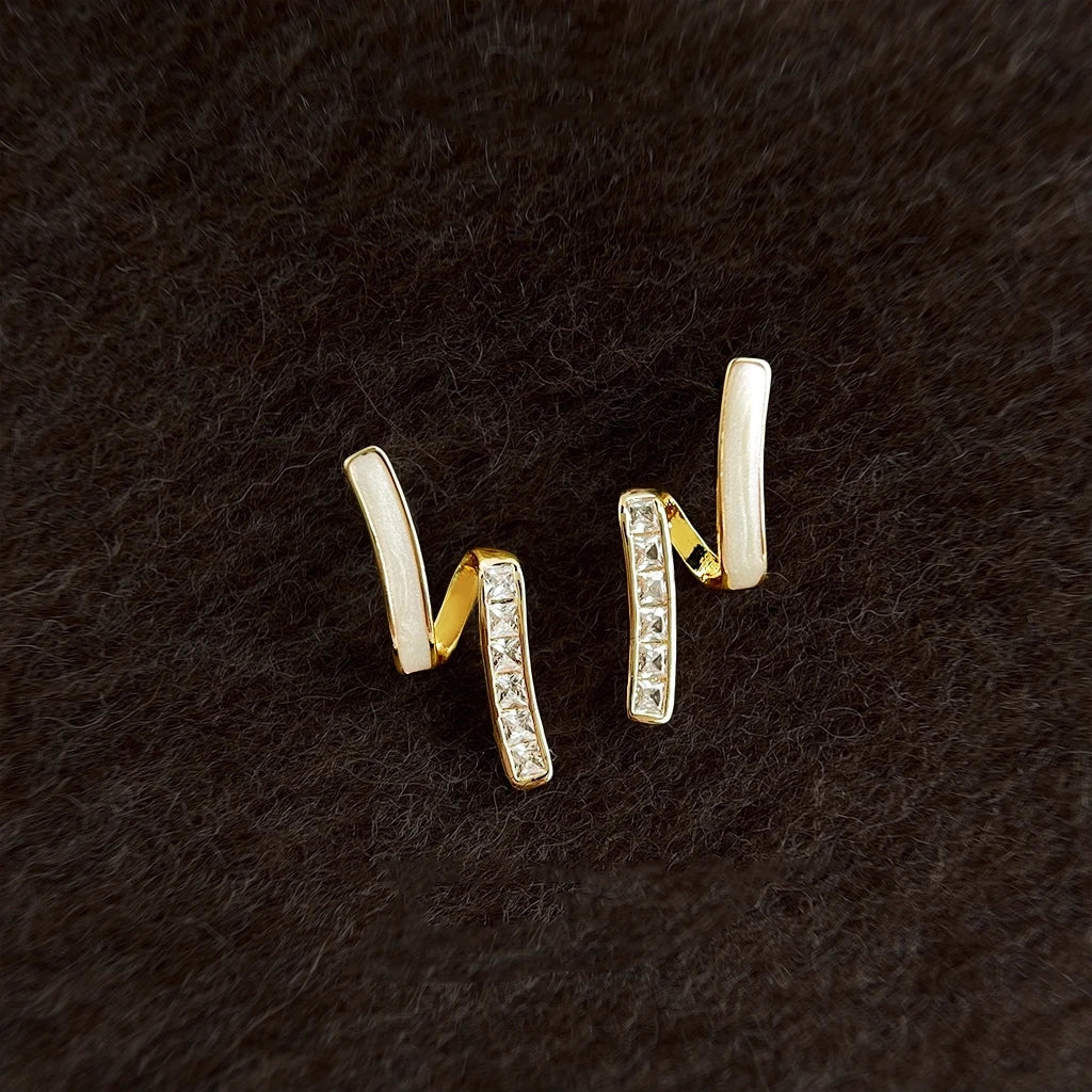 14K Gold Plated Copper Twisted Drop Earrings with Enamel and Princess Cut Cubic Zirconia, Fashion Jewelry for Women