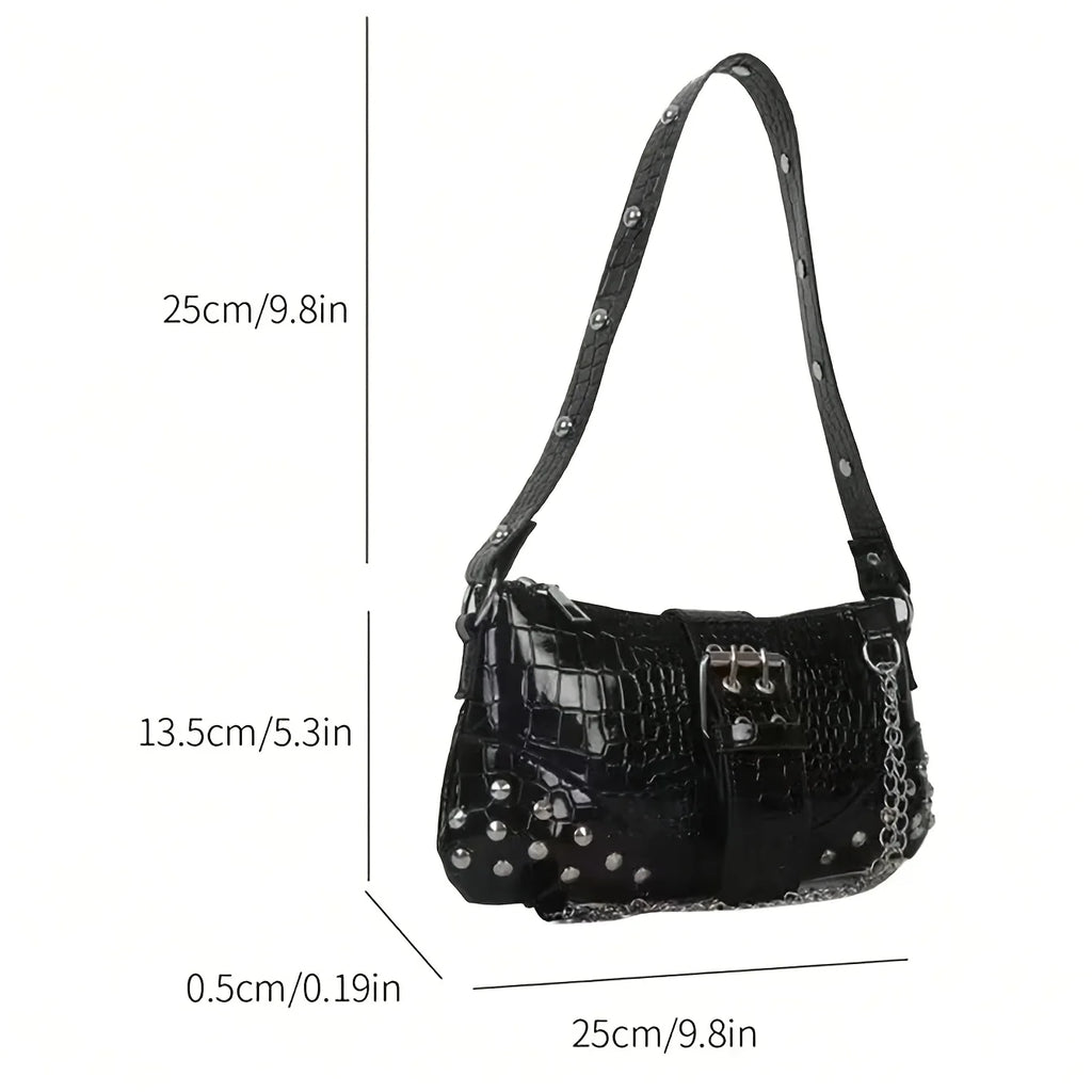 Women'S Y2K Punk Rivet Crossbody Bag - Metal Tassel Chain Shoulder
