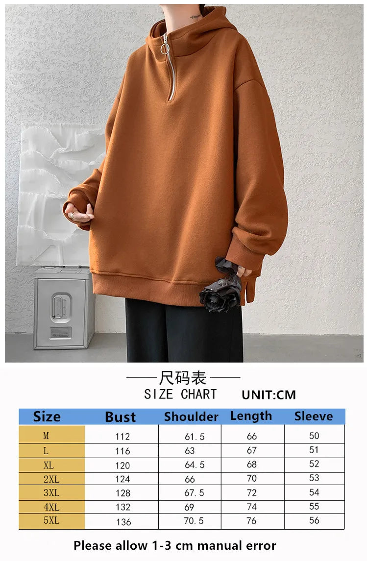 Turtleneck Hoodie Zipper Pullovers Streetwear Hip Hop Hooded Sweatshirt Men Clothing Korean Couples Harajuku Coat