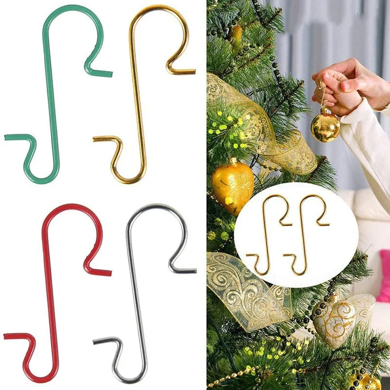 100Pcs Christmas Ornament Metal S-Shaped Hooks Holders Tree Ball Pendant Hanging Decoration for Home Navidad New Year