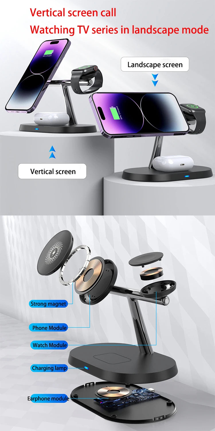 2025 3 in 1 30w Qi2 Wireless Charger Stand Fast Charging for iPhone 17 16 15 14 13 12 iWatch Airpods Wireless Charging Station
