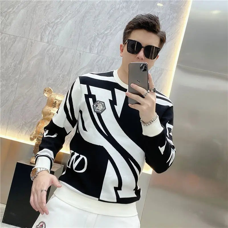 Men's Pullover Slim Fit Round Neck Crewneck Male Sweatshirt Contrasting Colors Cheap Luxury Simple Streetwear Loose Aesthetic