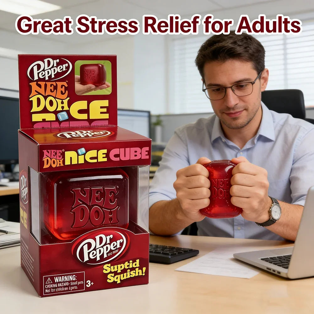 Dr Pepper x NeeDoh Nice Cube Squishy Stress Relief Toy, Soft Squeeze Fidget Cube for Kids & Adults, Anxiety Relief Sensory Toy