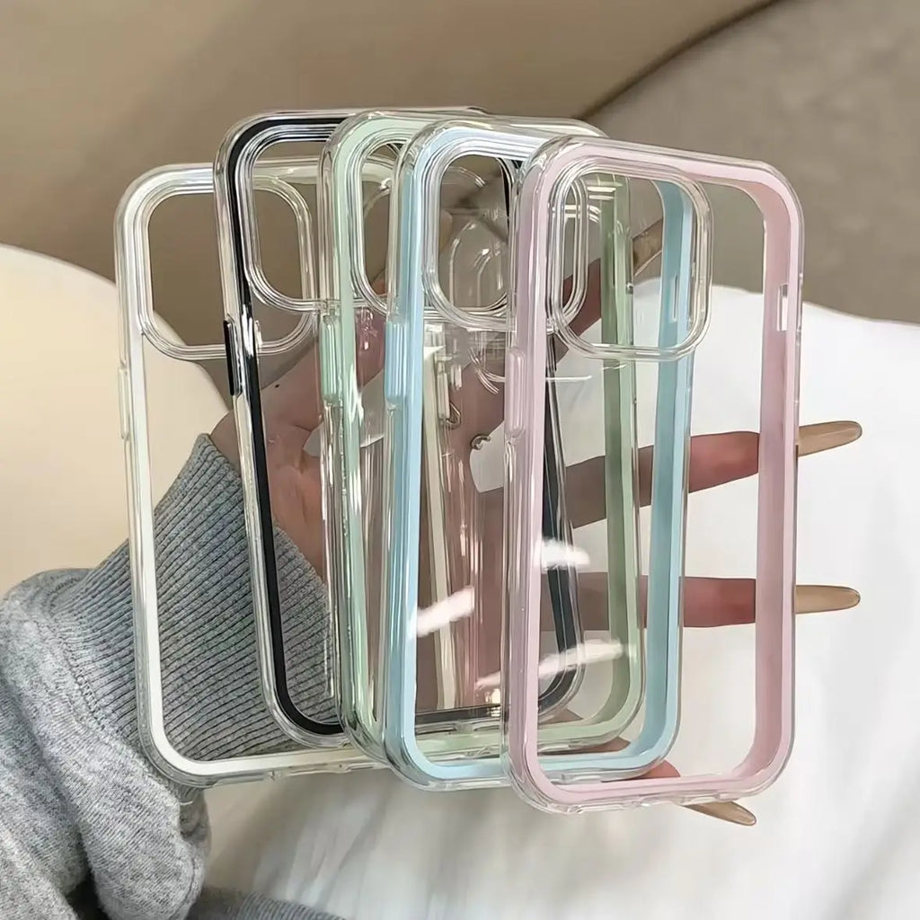 Luxury Candy Color Frame Clear Back Phone Case For iPhone 17 Air 16 15 14 13 12 18 Pro Max Plus Acrylic Shockproof Bumper Cover