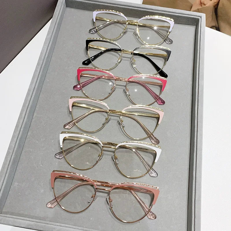 2024 Anti-blue Light Women Cat Eye Eyewear Luxury Metal Frame Oversized Optical Spectacle Eyeglasses Female Vintage Glasses