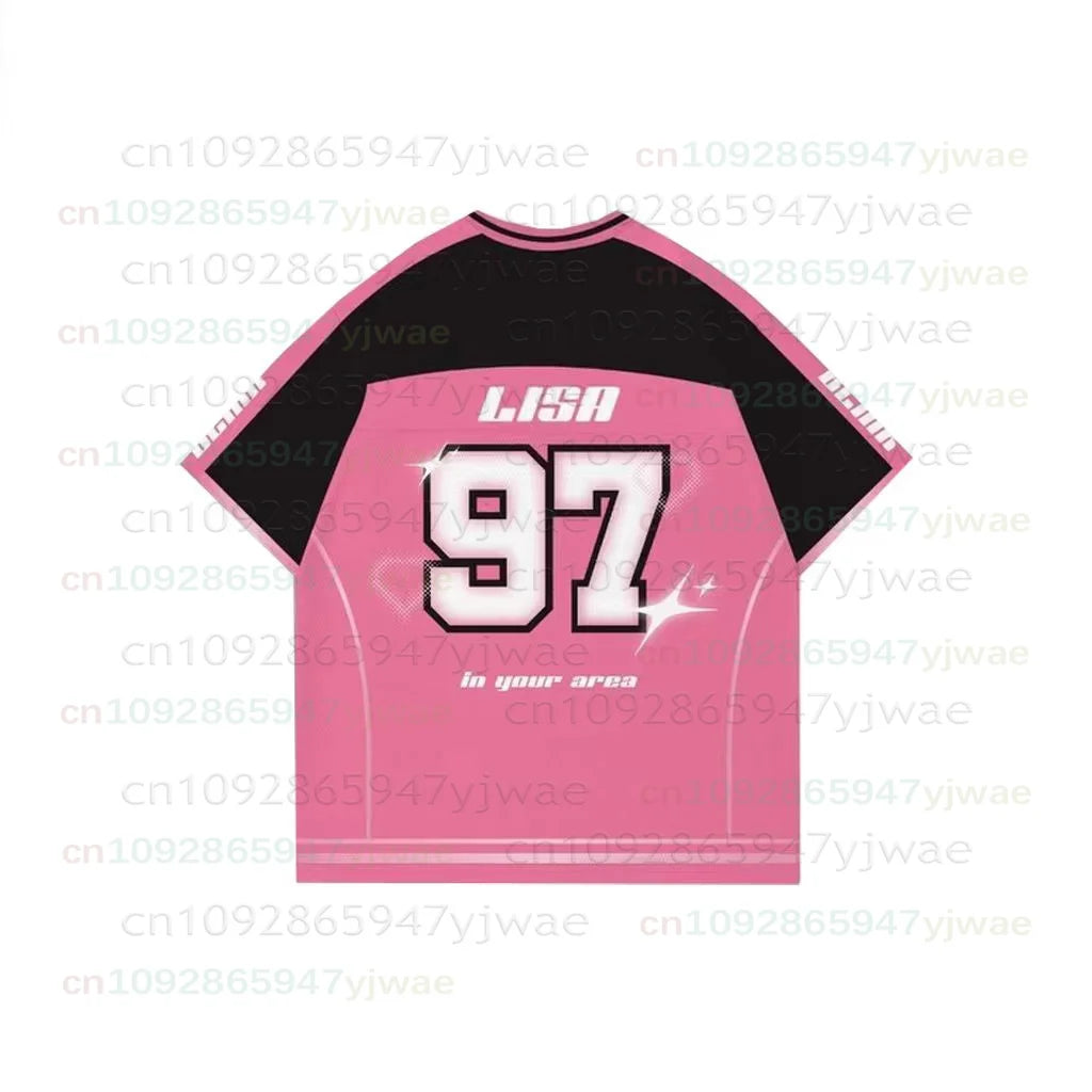 2026 New Y2K Korean Girl Group Concert T-Shirt RosÉ Letter Print Oversized Short Sleeved Fashion Casual Women's Sport Jersey Kid
