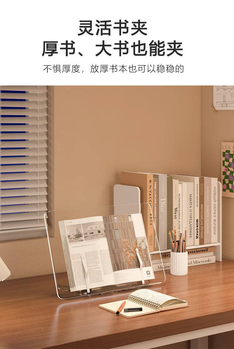 Acrylic Book Stand for Reading Hands Free Adjustable Book Holder to Prevent Neck Strain Foldable Desk Organizer for Study Office