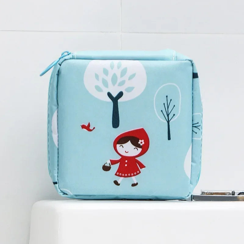 Women Girls Kawaii Napkin Sanitary Pads Bag Pouch Organizer Cosmetic Makeup Tampon Bags Cute Travel Gadgets Lipstick Storage Bag