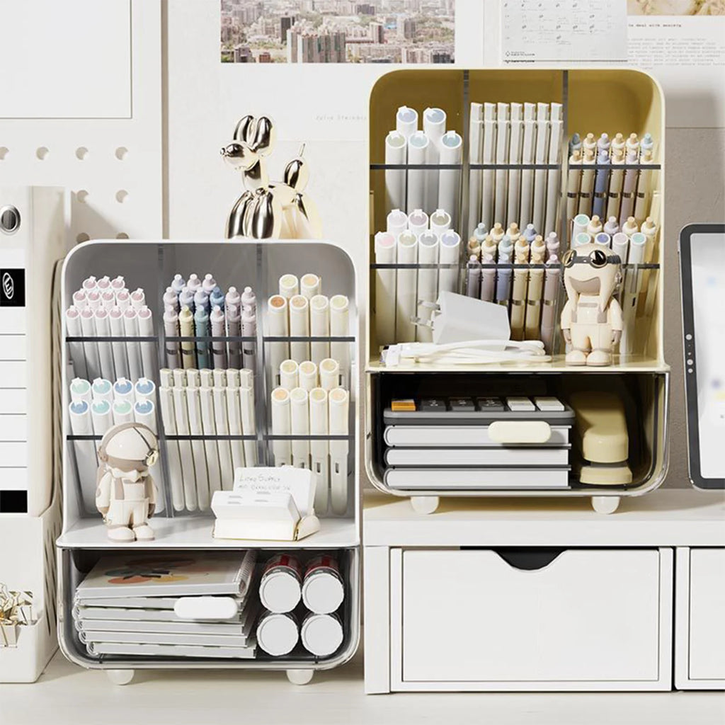 Clear Desk Organizer Pen Holder Multi-layer Pencil Storage Box