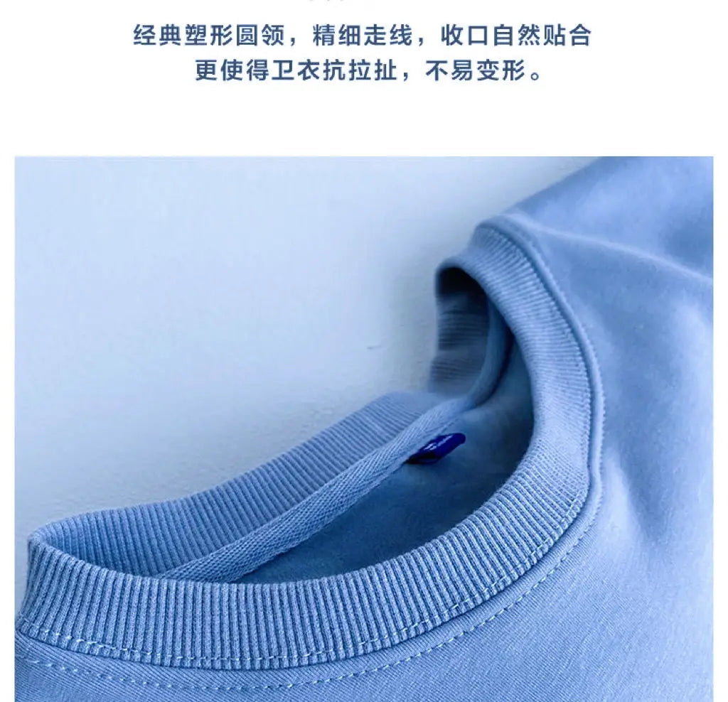 600G Pure Cotton Plush Thickened Sweatshirt Thin Plush Heavyweight Solid Round Neck Sweater Autumn Winter Warm Sweater