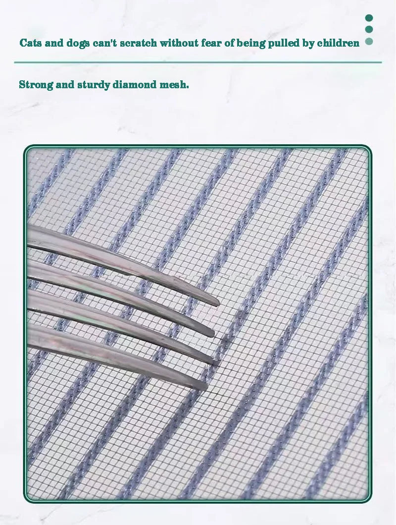 Anti cat scratch diamond mesh screen window, cat keeping seal window, no punching, self-adhesive mosquito proof pet mesh