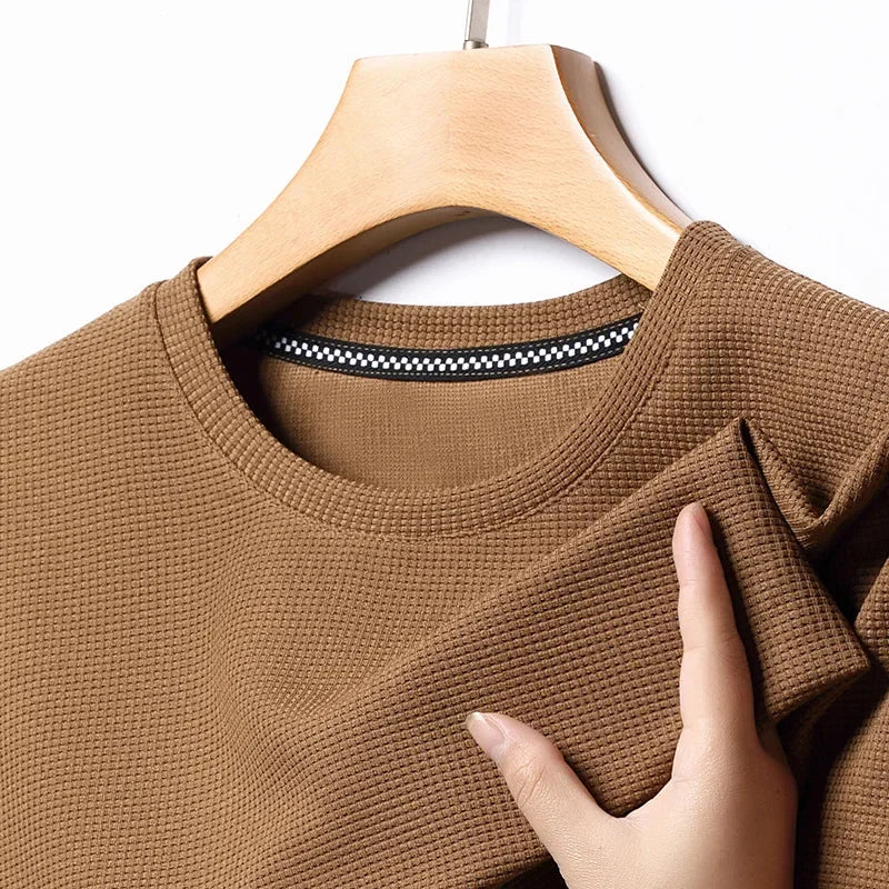 Summer Waffle Round Neck Short Sleeved T-Shirt for Men's Short