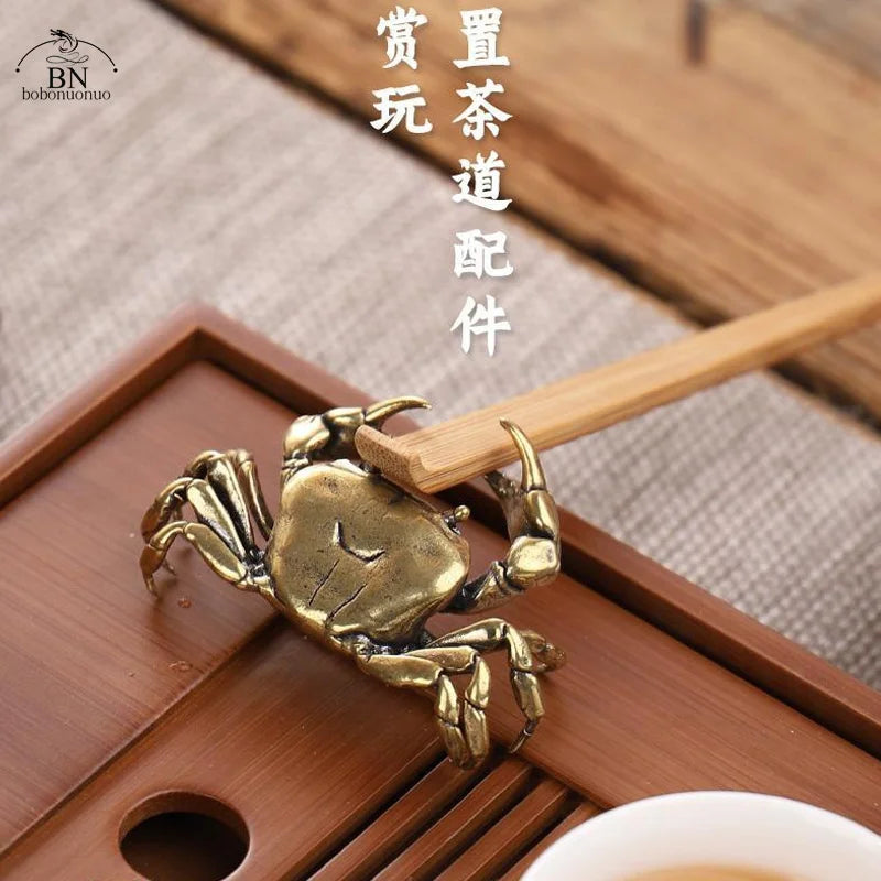 60G Brass Crab Small Statue Ornament Copper Handmade Antique Animal Miniature Figurine Office Desk Decoration Home Decor Craft