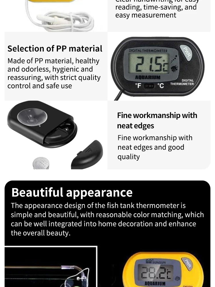 Digital Aquarium Thermometer with Probe Suction Cup Fish Tank Water Electronic Thermometer Measurement Degrees Celsius ℃