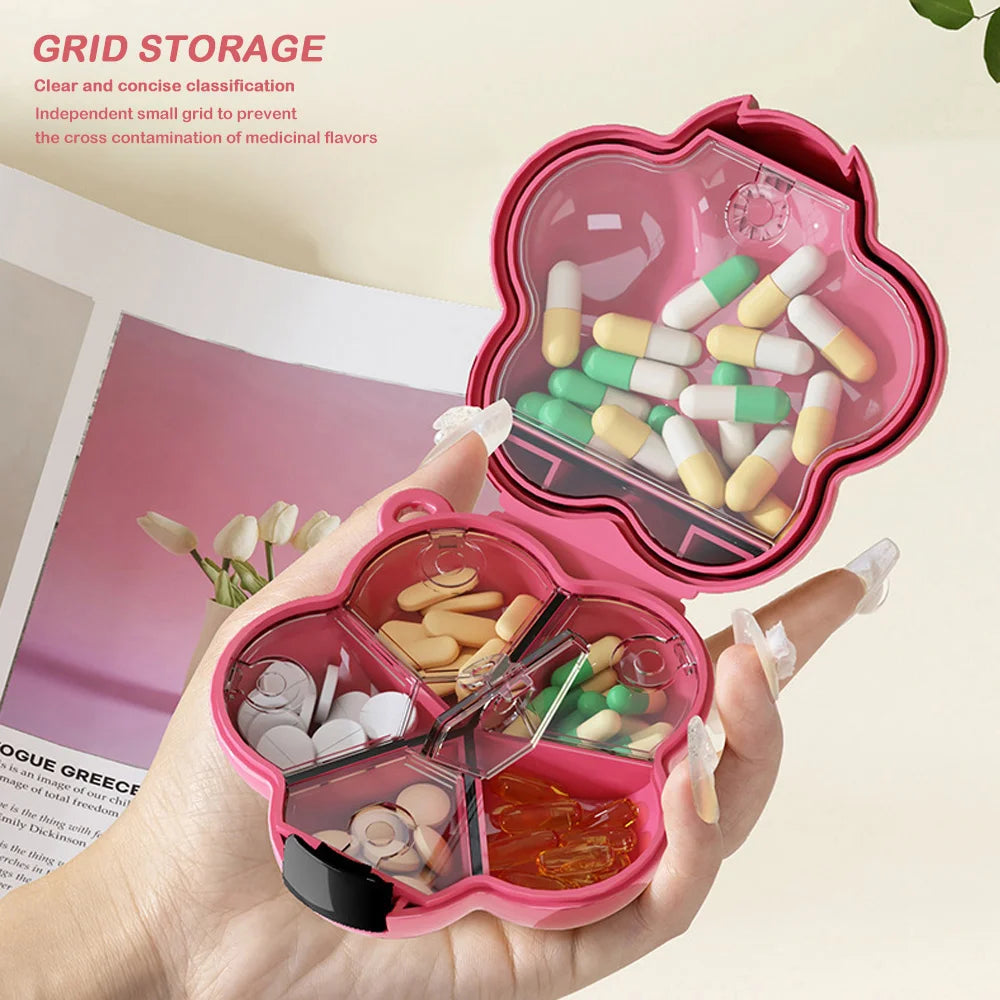 Cute Flowers Storage Box Pendant Dopamine with Dividers Jewelry Case Waterproof Plastic Medicine Box Travel