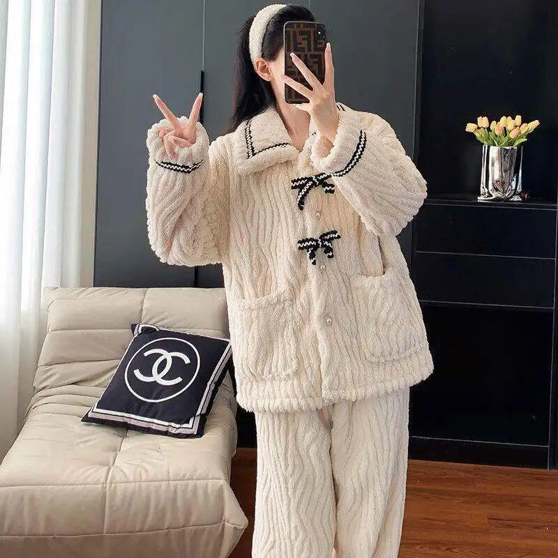CHUANGERM Women's Autumn Winter Pajamas Students Home Wear Padded