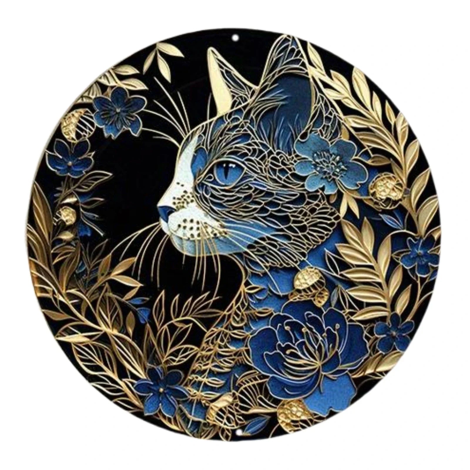 Cute Black Cat Gift Theme Round Metal Aluminum Sign Art Desktop Decorative Plates for Bar Cafe Club Yard Home Office Wall Decor