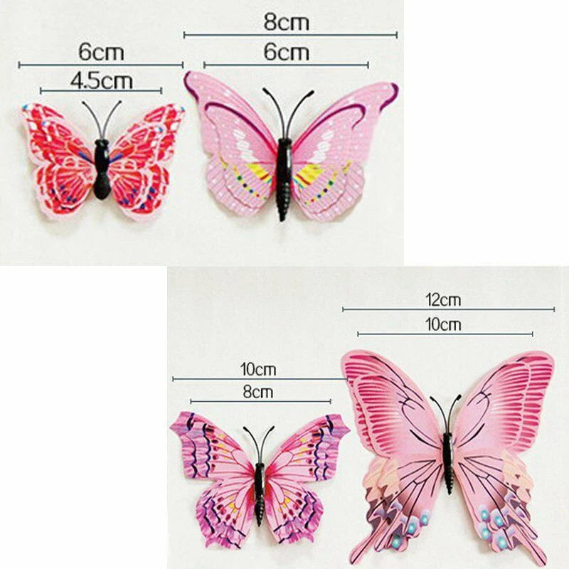 12Pcs Double Layer 3D Butterfly Wall Stickers Home Room Decor Butterflies For Wedding Decoration Magnet Fridge Decals