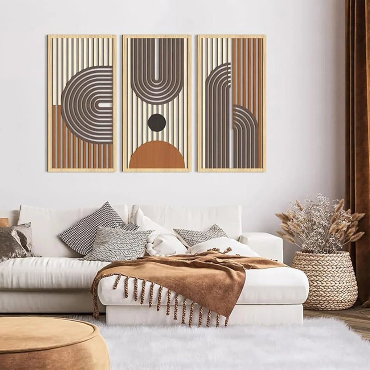 3pcs Bohemian Style Hollow Wooden Wall Art Abstract Geometry Decorative Pieces for Bedroom Living Room Dining Room Porch