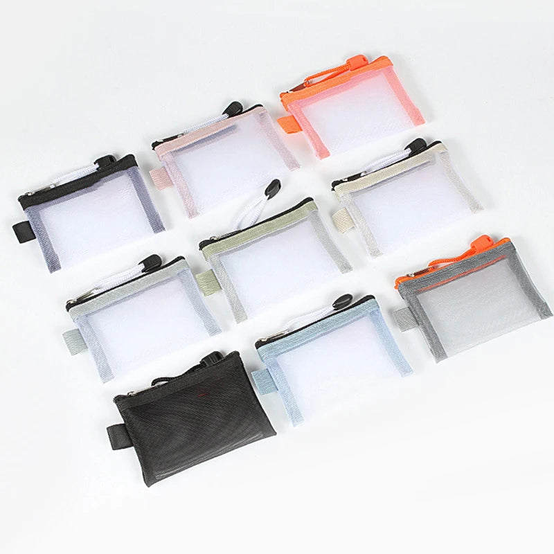 Mini Transparent Nylon Mesh Card Bag Credit ID Card Organizer Portable Coin Purse Lipstick Earphone Data Line Key Storage Bag
