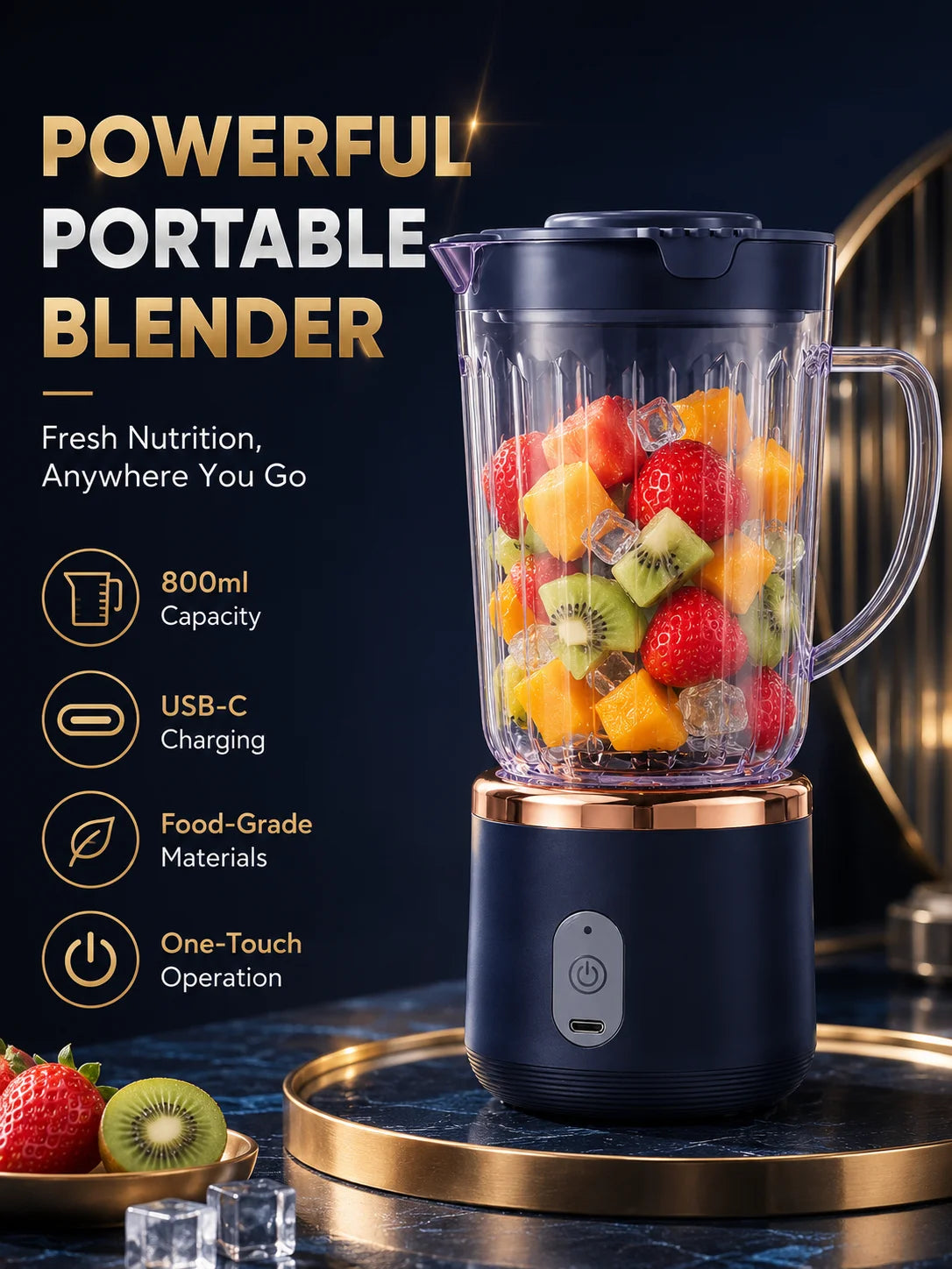 Food Grade 800ml Wireless Blender 1500mAh Battery 6 Blade Fruit Juicer Cup 30W Portable Smoothie Mixer For Shakes Drinks