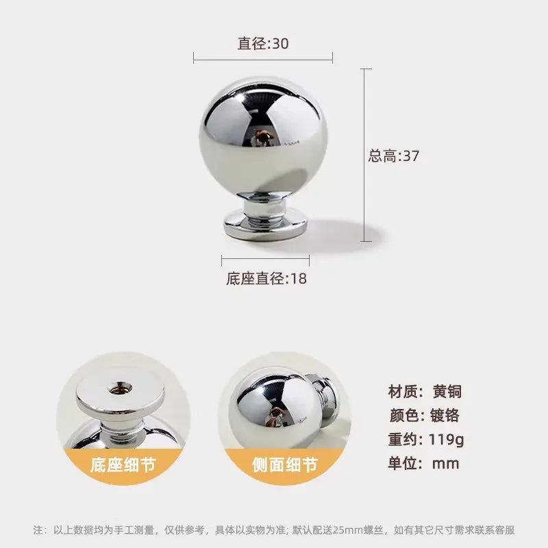 Santaya Brass Drawer Round Knobs Chrome Bright Silver Modern Minimalist Dresser Handle Single Hole Ball Kitchen Cabinet Pulls