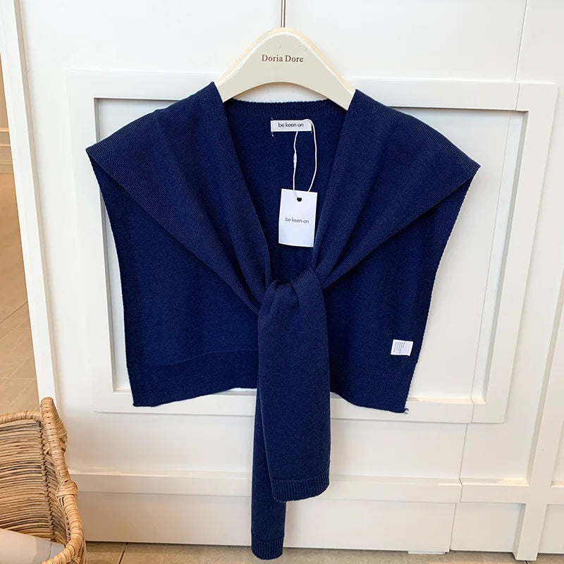 Korean Knitted Shawl Summer Fashionable Versatile Fake Collar Neck Guard Knotted Cape Shoulder Scarf Solid Color Scarve Women