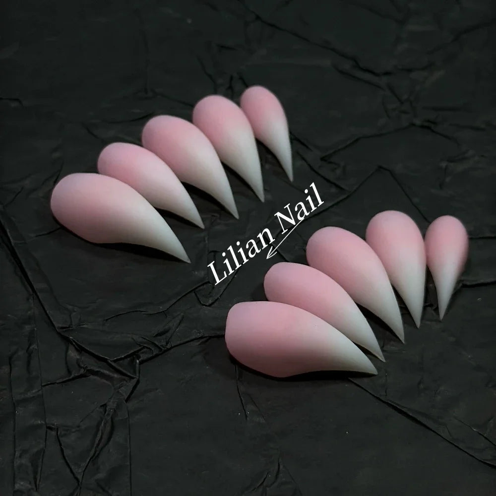 10Pcs Spice Girl Colorful Handmade Full Cover False Nail Y2K Long Dragon Shape Claw Cat Eyes Gradients Reusable Press On Nails