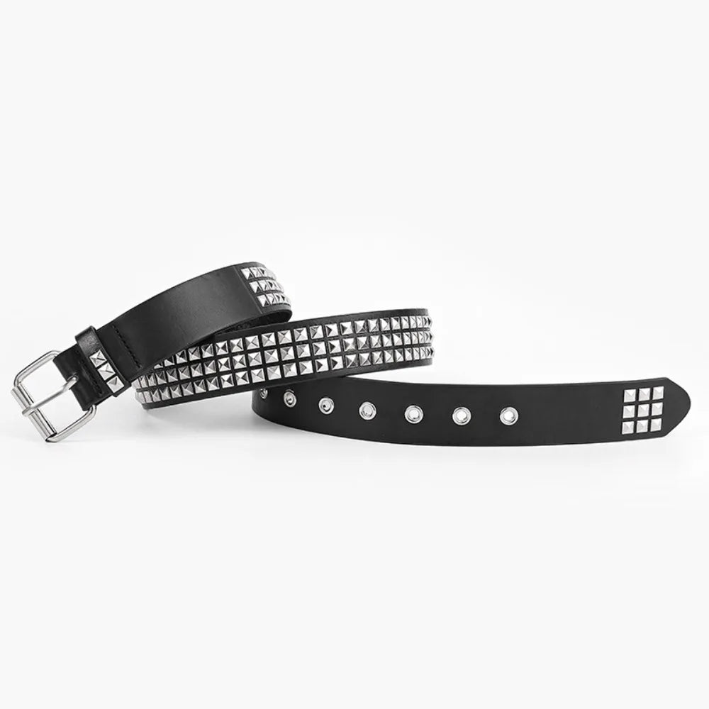 Square Bead Rivet Belt Metal Pyramid Belt Men and Women Punk