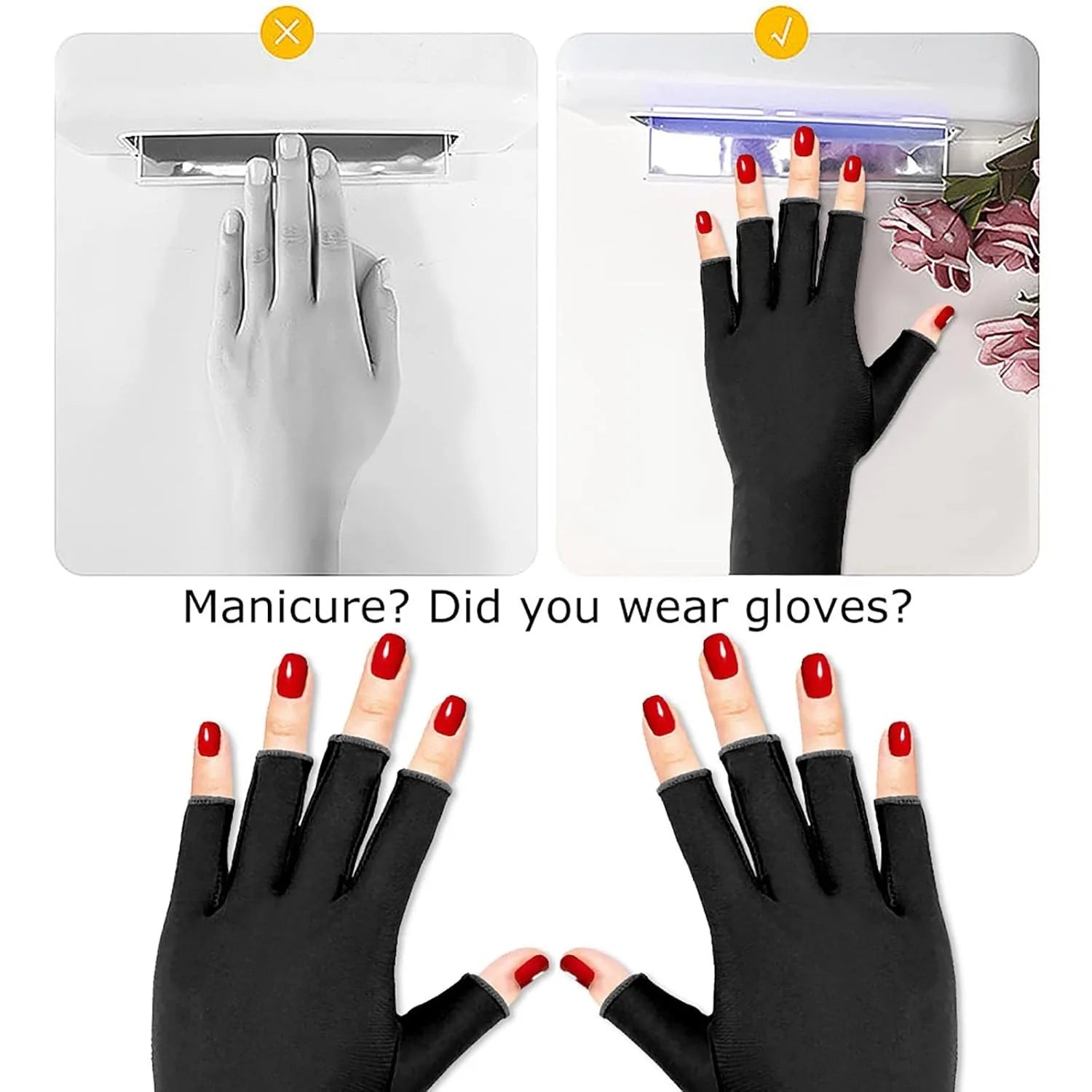 Anti-UV Gloves for Nail Lamp, Professional UPF50+ UV Protection Glove for Manicures, Art Skin Care Fingerless, Women Men