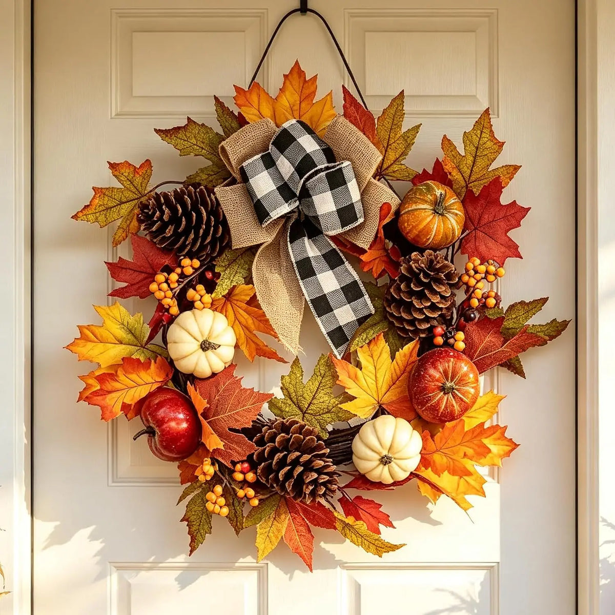 Garvee 20Inch Halloween Pumpkins Fall Wreath Artificial Flower Wreath